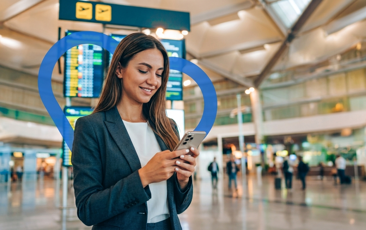 Traveller using a phone at the airport